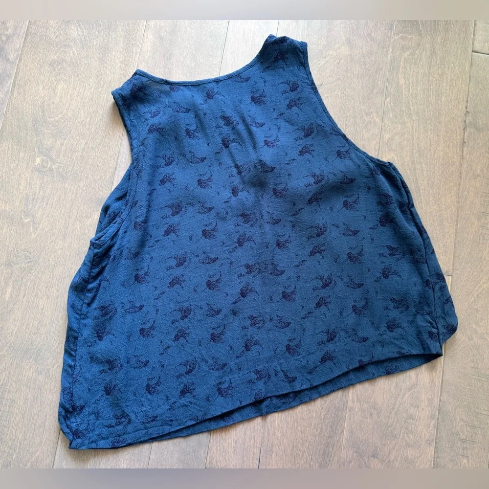 Free People Crinkle Printed Look Through Top-Indigo Combo